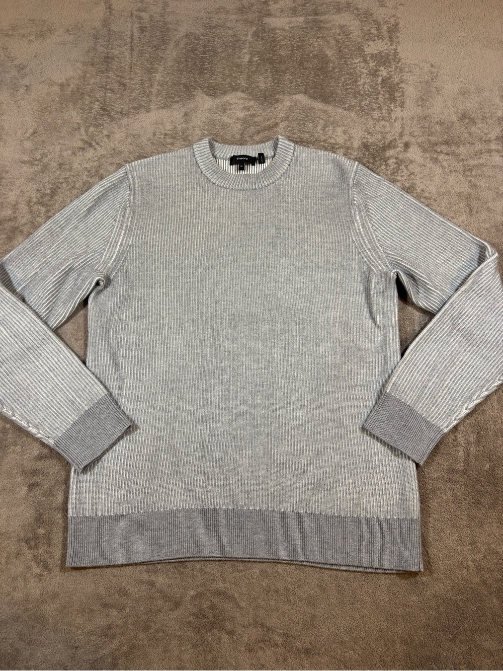 Theory Rennes Crew Cashwool Merino Wool Gray Ribbed Crewneck Sweater Mens Medium